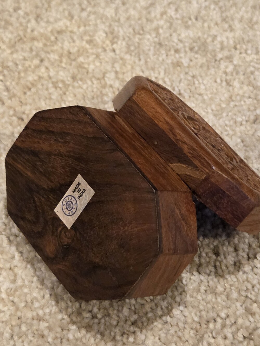 Hand-Carved Floral Wooden Trinket Box - Brown - Picture 6 of 9